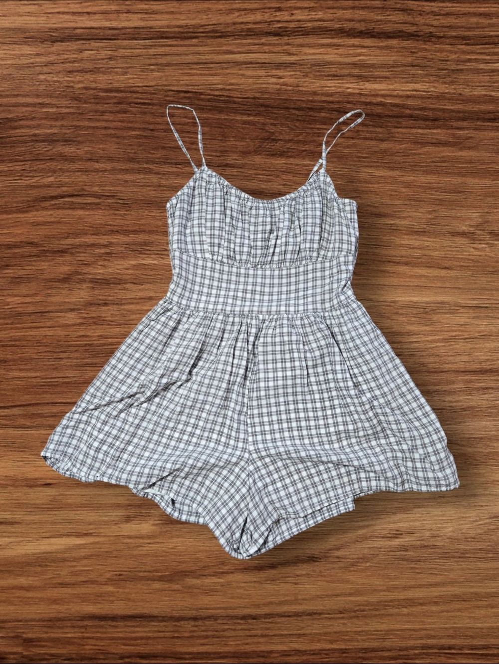 Hollister White and Gray Checked Cottage Gingham Open Back Romper